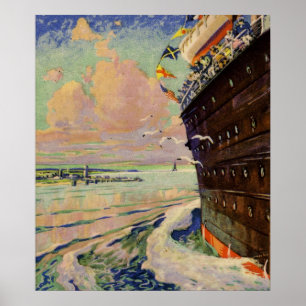 Bon Voyage Ocean Liner seascape Poster