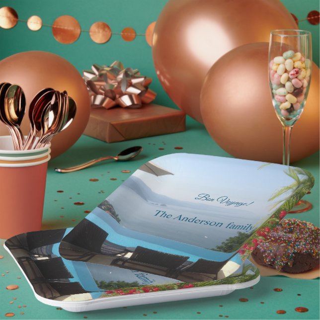 Bon voyage party seaside resort photograph paper plate (Multi)