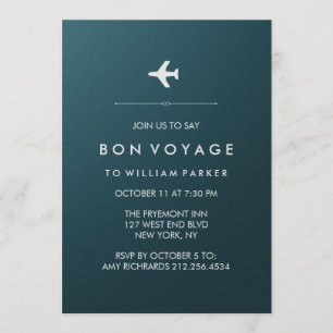 Bon Voyage Party with Aeroplane in Blue and Silver Invitation