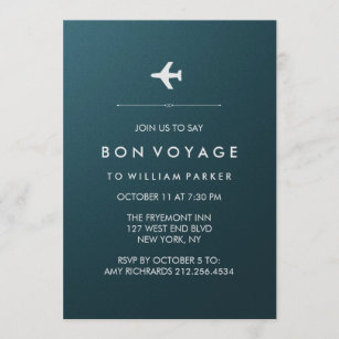 Bon Voyage Party with Aeroplane in Blue and Silver Invitation