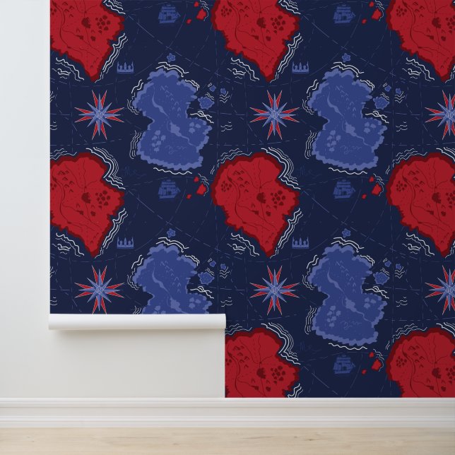 Bon Voyage Red & Blue Nautical Map Wallpaper (Application)