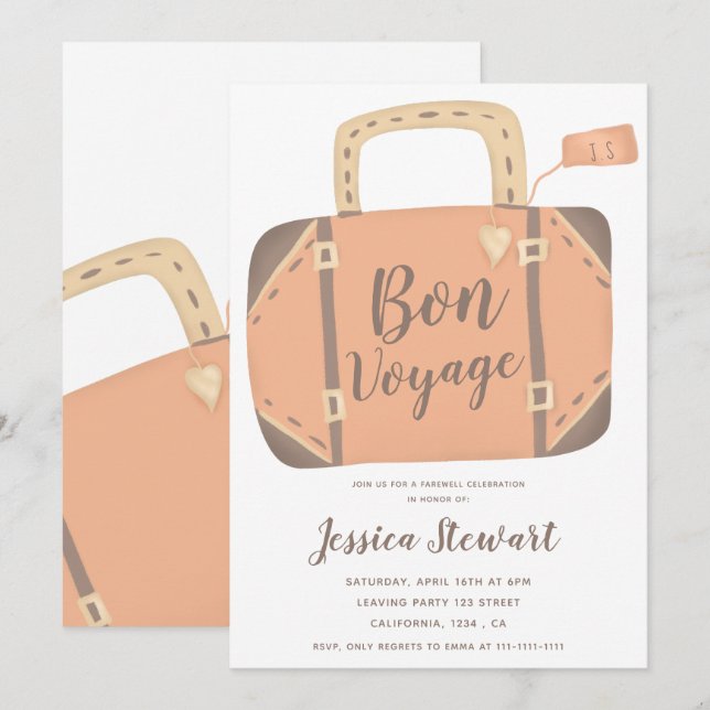 Bon voyage suitcase fun farewell leaving party invitation (Front/Back)