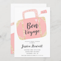 Bon voyage suitcase yellow gold pink leaving party
