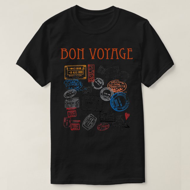 Bon Voyage Vacation Travel Stamps  T-Shirt (Design Front)