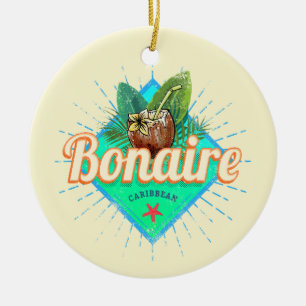 Bonaire Caribbean retro vacation vintage island Lu Ceramic Ornament