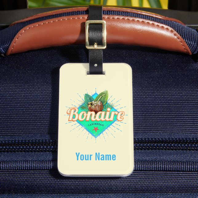 Bonaire Caribbean retro vacation vintage island Luggage Tag (Front Insitu 2)