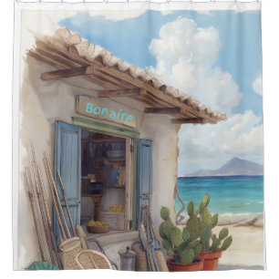 Bonaire fish shack shower curtain