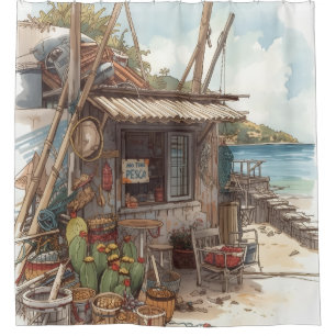 Bonaire fish shack shower curtain