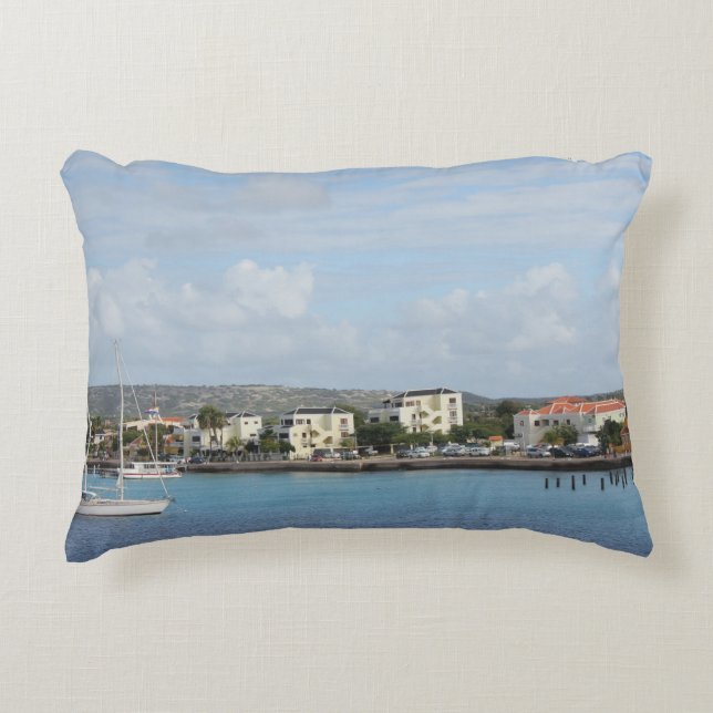 Bonaire Kralendijk Harbour Sailing Boats Decorative Cushion (Front)