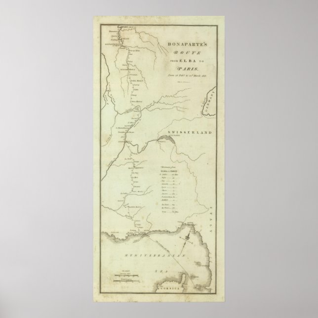 Bonaparte's Route from Elba to Paris Poster (Front)