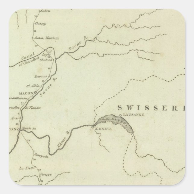 Bonaparte's Route from Elba to Paris Square Sticker (Front)