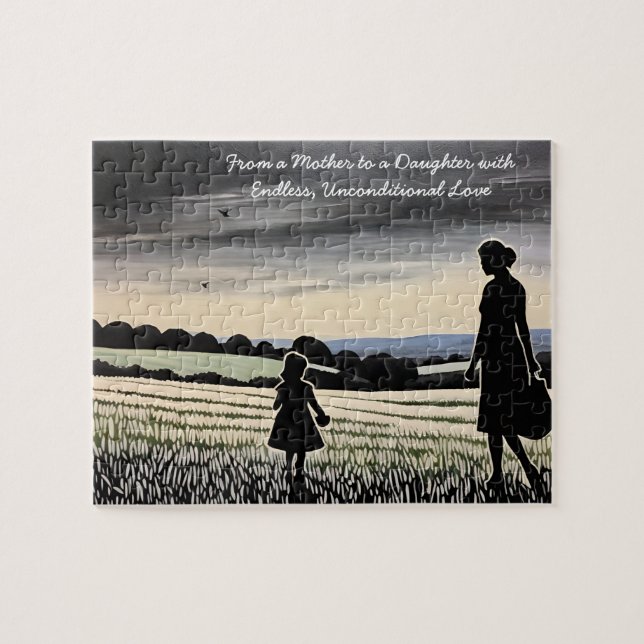 Bond in Silhouette Field with Daughter Mother Love Jigsaw Puzzle (Horizontal)