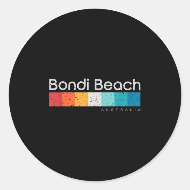 Bondi Beach Australia Retro Design  Classic Round Sticker (Front)