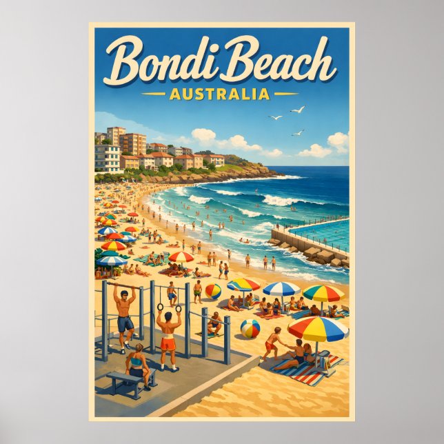 Bondi Beach Australia - Vintage Travel Poster (Front)