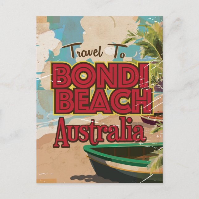 Bondi Beach Australia Vintage vacation Poster Postcard (Front)