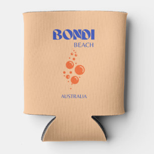 Bondi Beach, Preppy Art, Orange, Blue Can Cooler