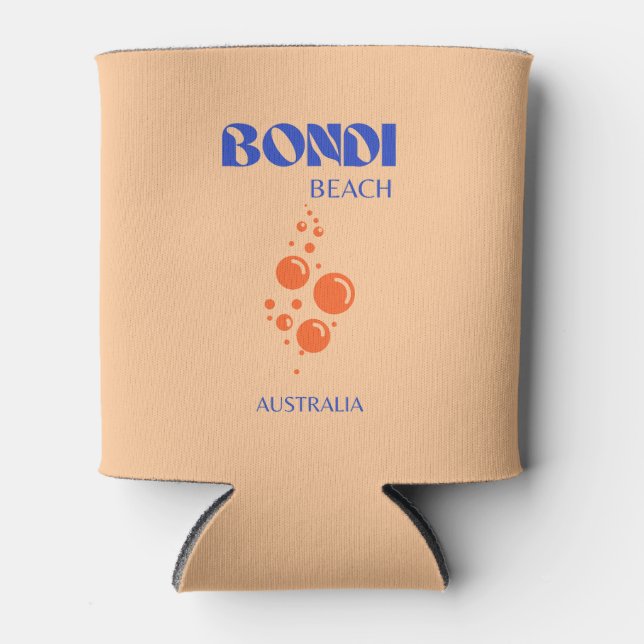 Bondi Beach, Preppy Art, Orange, Blue Can Cooler (Front)