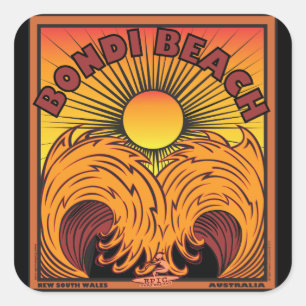 BONDI BEACH SYDNEY AUSTRALIA SURFING SQUARE STICKER