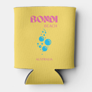 Bondi Beach, Travel Art, Preppy, Yellow, Pink Can Cooler