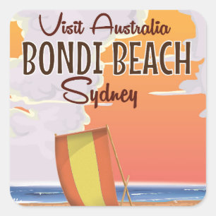 Bondi Beach vintage Travel Poster Square Sticker