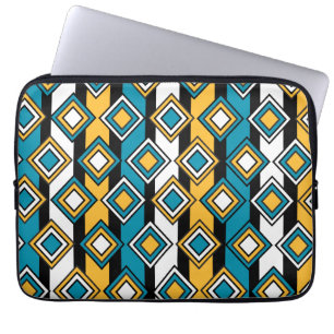 Bondi Blue saffron Black White Diamond Pattern Laptop Sleeve