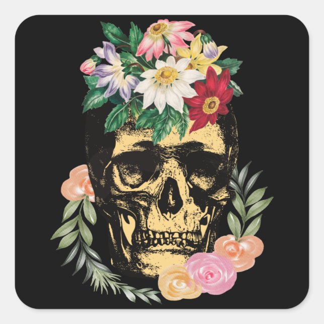 Bone And Flowers Square Sticker (Front)