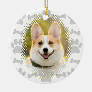 Bone And Paw Print Pattern Dog Frame  Ceramic Ornament