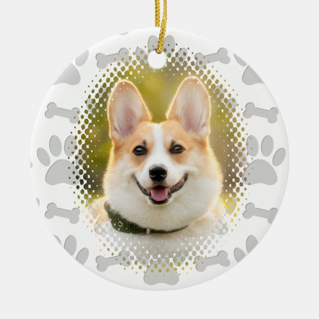 Bone And Paw Print Pattern Dog Frame  Ceramic Ornament (Front)