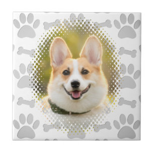 Bone And Paw Print Pattern Dog Frame  Ceramic Tile