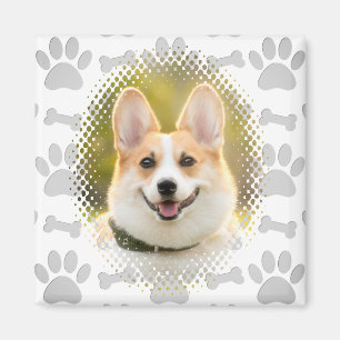 Bone And Paw Print Pattern Dog Frame Magnet