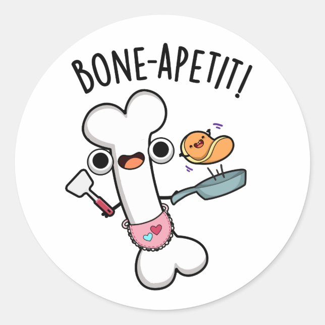 Bone Apetit Funny Cooking Pun  Classic Round Sticker (Front)