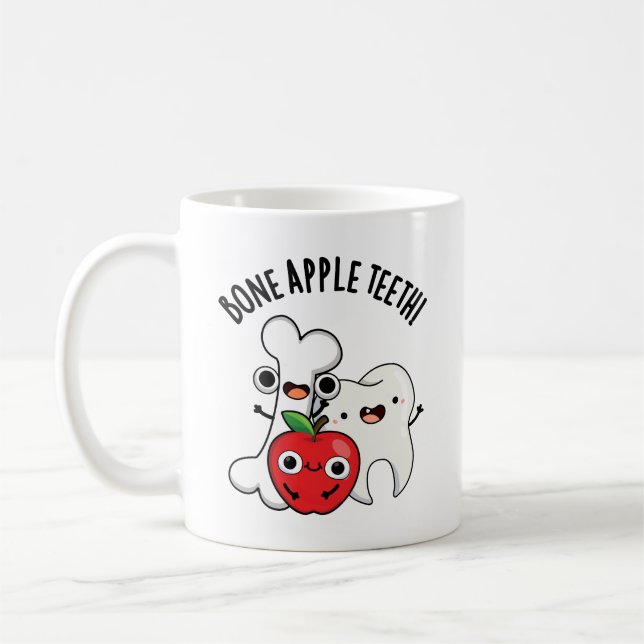 Bone Apple Teeth Funny Bona Appetit Pun  Coffee Mug (Left)