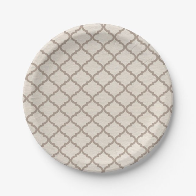 Bone/Beige Moroccan Trellis 7" Paper Plate (Front)