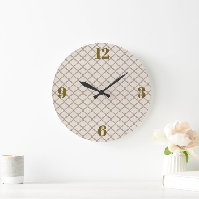 Bone/Beige Moroccan Trellis  Large Clock (Home)