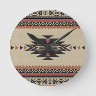 Bone, Black, Rust American Indian Style Round Clock