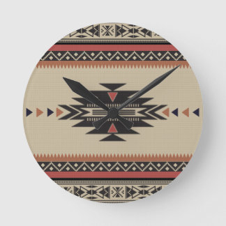 Bone, Black, Rust American Indian Style Round Clock