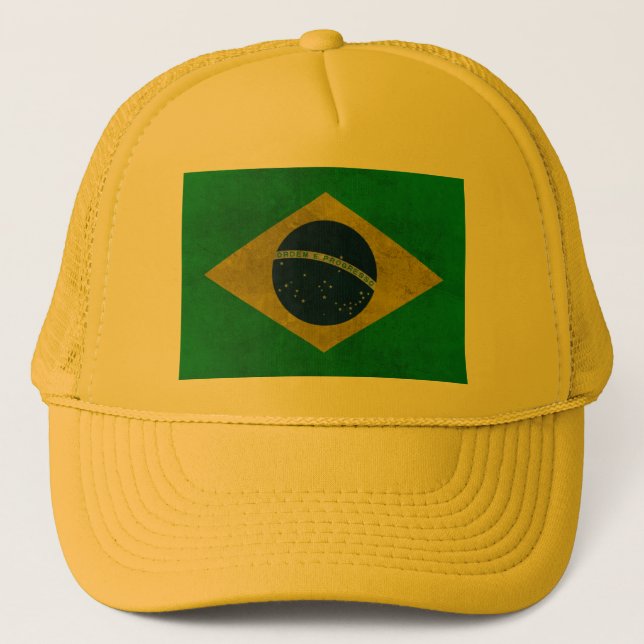 Bone Brazilian Flag (Aged Style) Trucker Hat (Front)