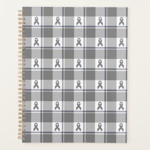 Bone Cancer Awareness Plaid Gray Ribbon Planner