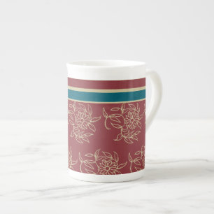 Bone China Coffee Mug, Maroon Blue Floral Bone China Mug