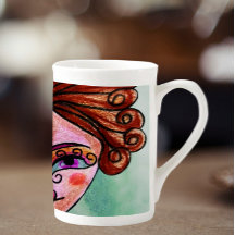 Bone China Coffee Mug (Whimsical Woman - 01)