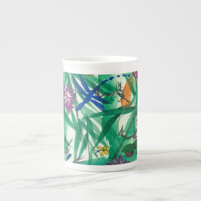 Bone China coffee wake up cup w tropical design (Front)