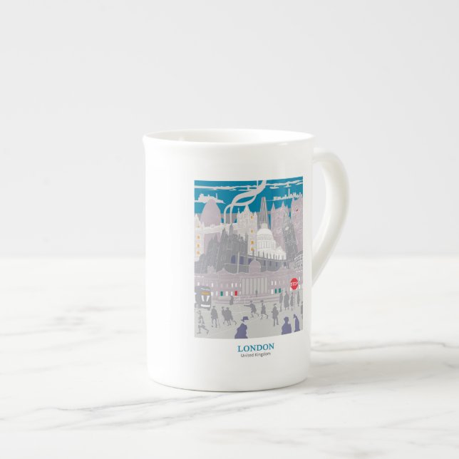 Bone China London Skyline Blue Gray Artwork Bone China Mug (Front Right)