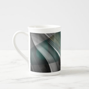 Bone China Mug Abstract Art Black White Green