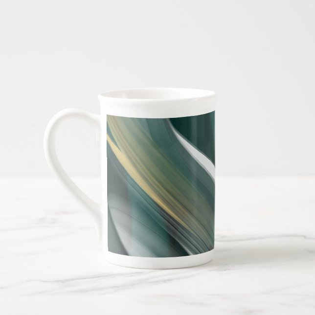 Bone China Mug Abstract Art Black White Green (Left)