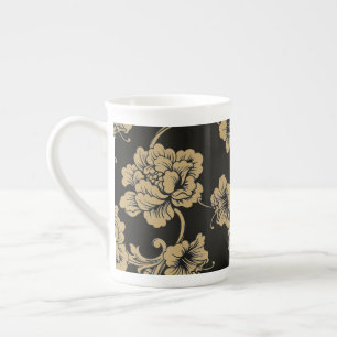 Bone China Mug-Black Floral Mug
