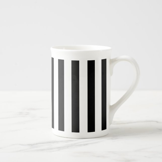 Bone China Mug-Black & White Stripes Bone China Mug (Right)