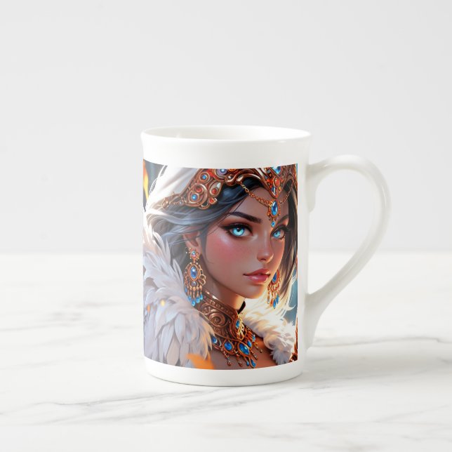 Bone China Mug - Charming Woman in Armour, Feather (Right)