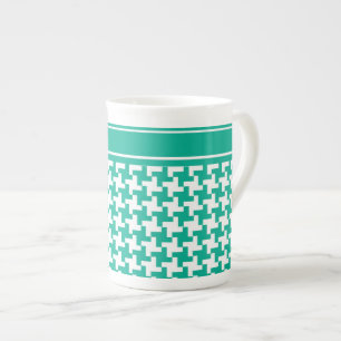 Bone China Mug, Emerald Green Dogtooth Check Mug
