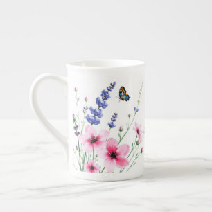 Bone China - Mug - Flowers Field, Butterflies