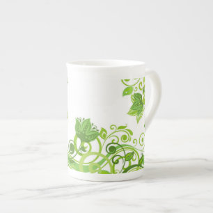Bone China Mug-Green Floral Bone China Mug
